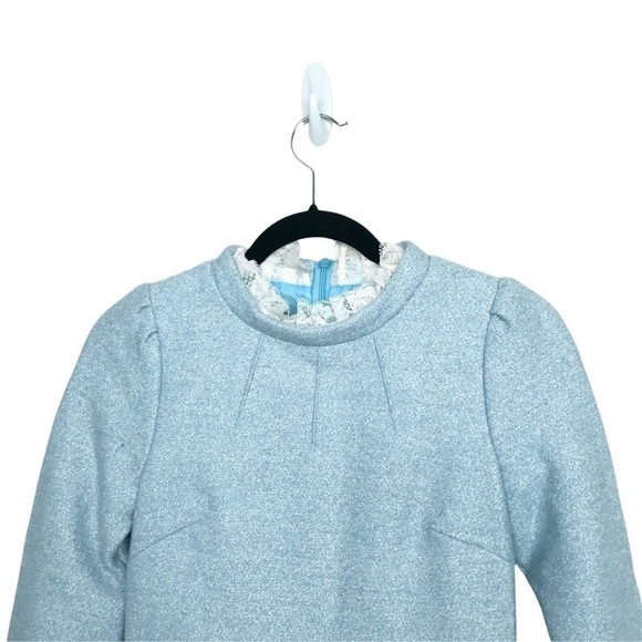 SSXR Blue Frill Neck Wool Blend Structured Mini Dress - Picture 3 of 11